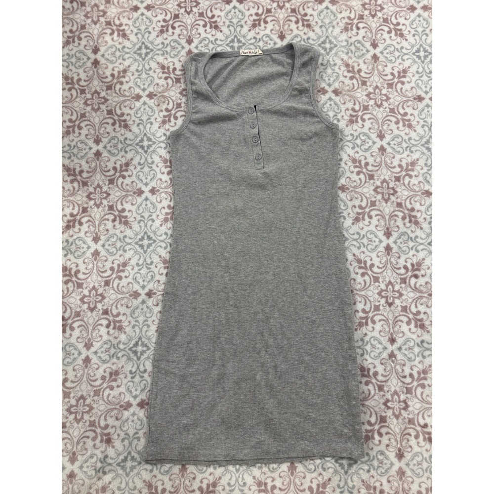 Heart Hips Heather Gray Ribbed Henley Sleeveless Mini Dress Large R015747A